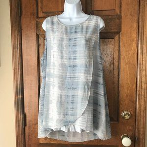 H by Halston White with Blue & Gray Abstract Print Tank X-Large